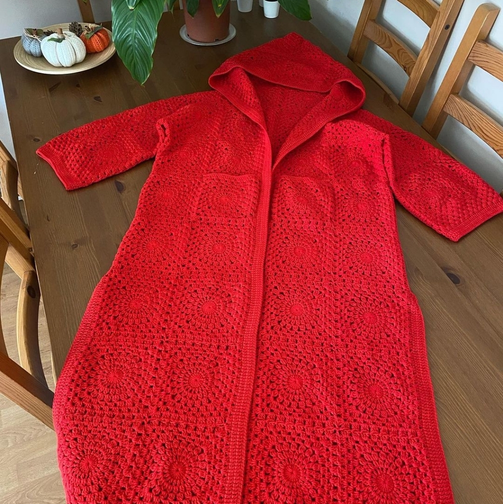 Red granny square vintage cardigan